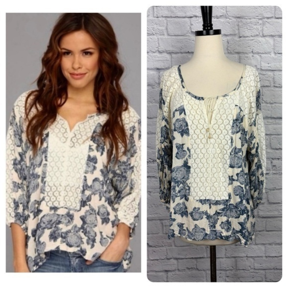 Free People Moon River Floral Peasant Blouse size S-M